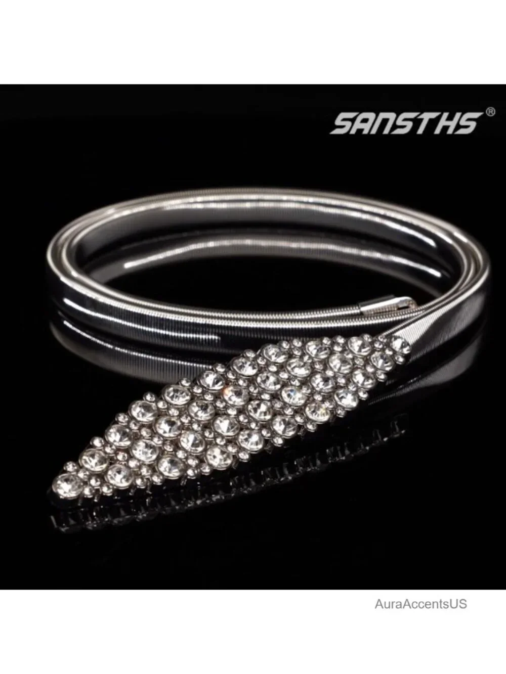 Elastic Metal Rhinestone Waist Belt for Women Dresses Wedding Formal Parties
